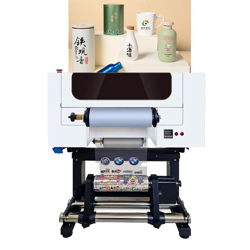 Impressora UV de 300 mm com cabeças de impressão 2*F1080 suportam CMYK+W+V Brilhante e colorido